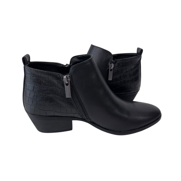 Eva &Zoe Women SZ 7.5 Black Faux Leather & Croc Embossed Ankle Booties - Picture 8 of 12